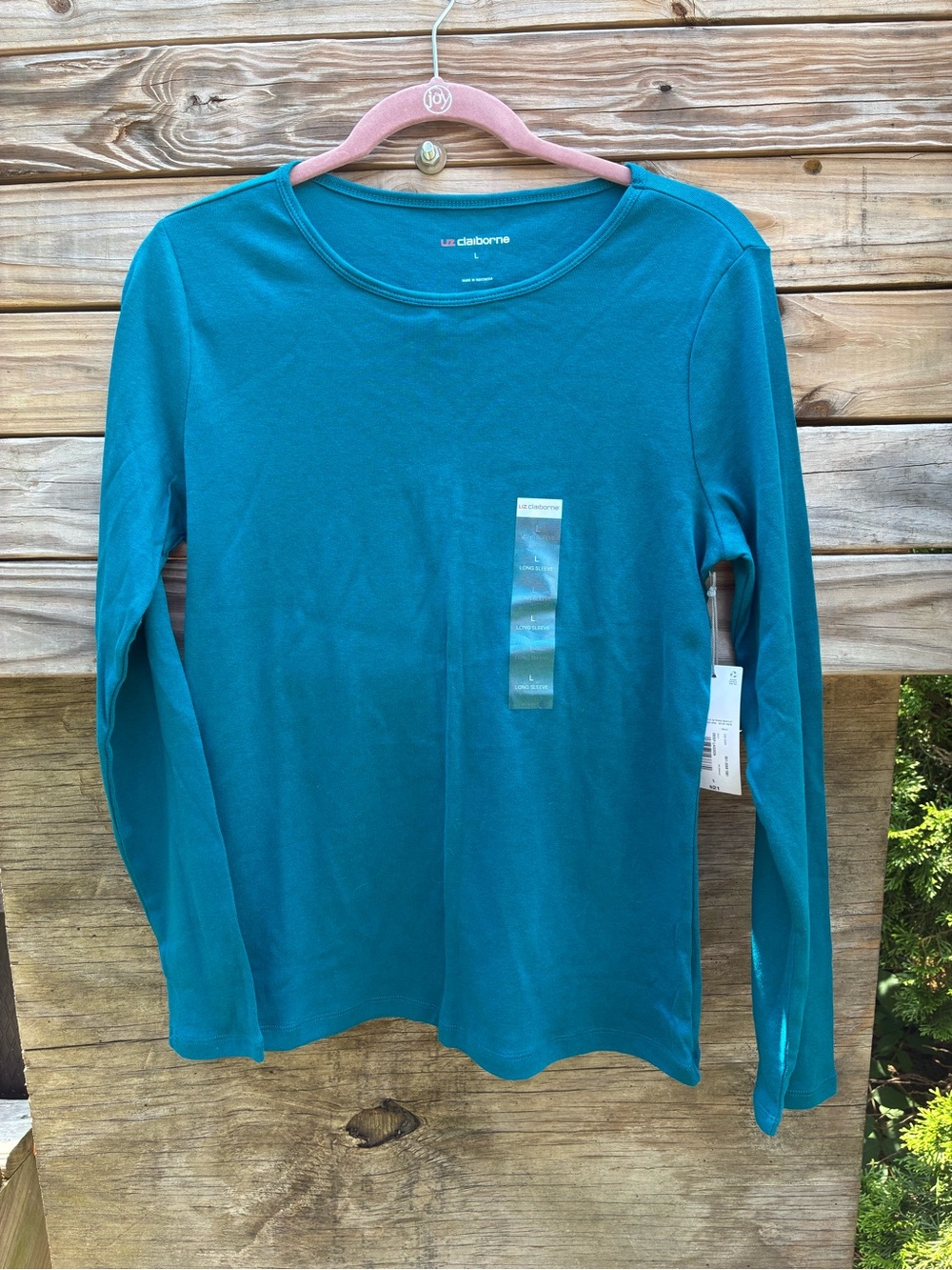 Liz Claiborne Teal 100% Cotton Long Sleeve Crewneck Top Size Large NWT